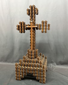 Tramp Art Cross, "Crown Of Thorns"
