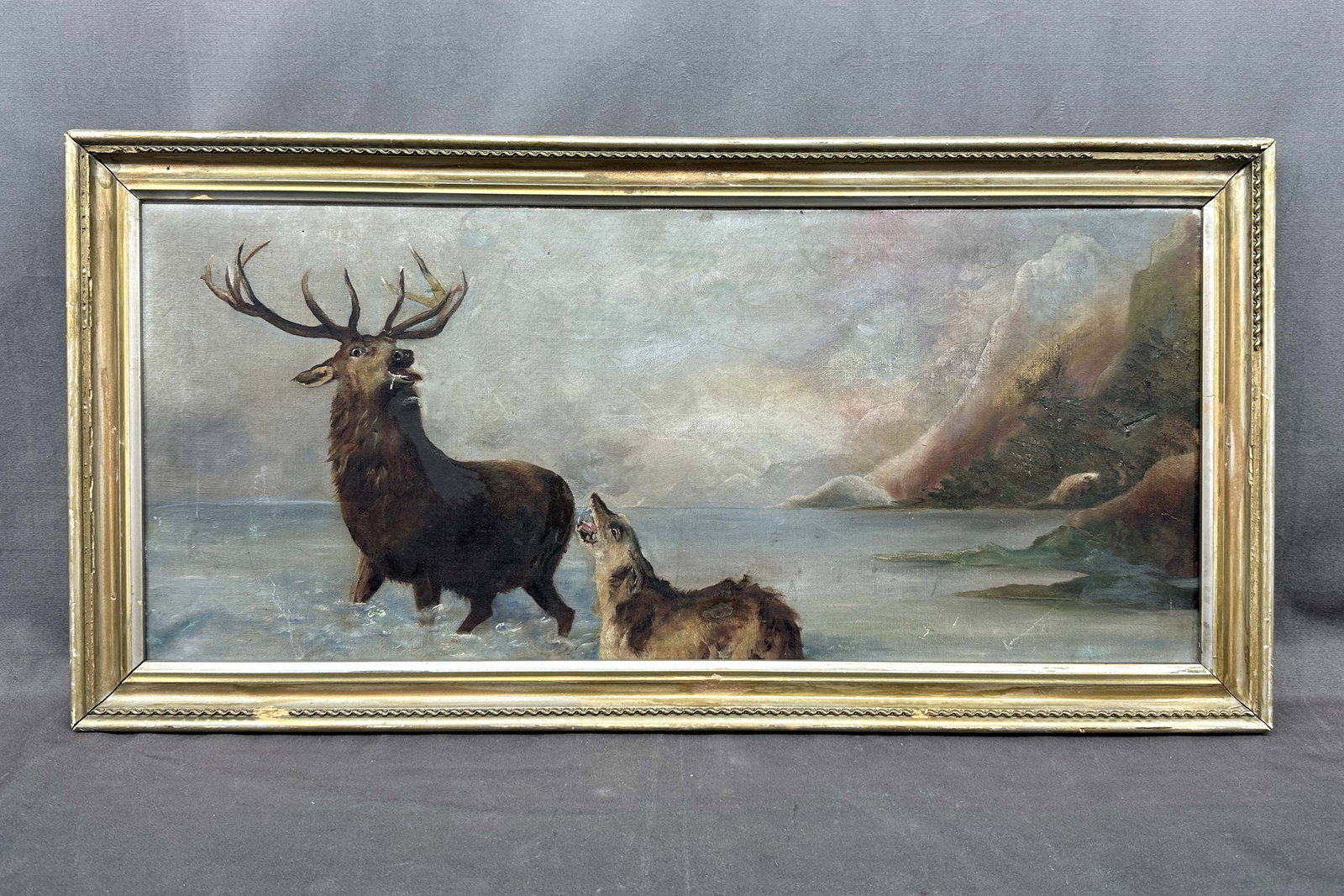 Victorian Stag & Wolf Oil Painting (1 of 9)