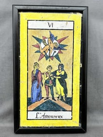 French Faience Painted Tarot Tile, Lovers
