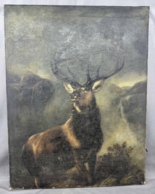 Antique Stag, Deer Painting, Oil on Canvas