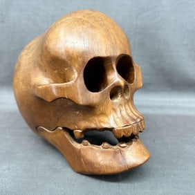 Folk Art Carved Wood Memento Mori Skull