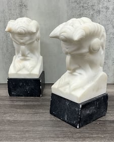 Carved Alabaster Devil Bookends, Demon, Satyr