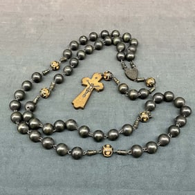 Oversized Carved Wood Rosary with Optical Bijou