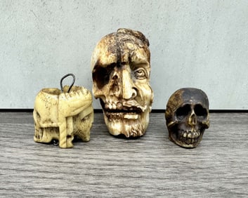 Carved Bone Skull Group, Janus