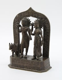 Figural Cast Bronze Altar, Vishnu and Lakshmi