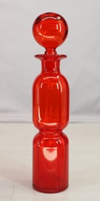 Red Modernist Art Glass Decanter, Blenko Style