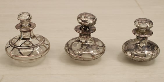 3 Vintage Silver Overlay Bottles