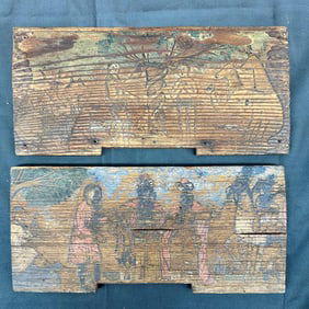 2 Folk Art Painted Bee Keep Panels