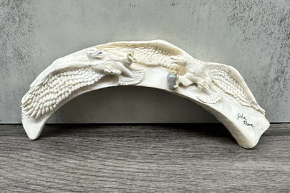 Carved Warthog Tusk with Eagles & Opal Inlay