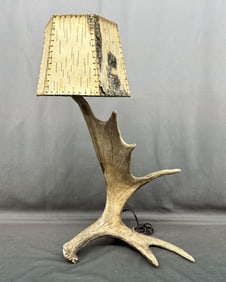 Moose Antler Table Lamp, Wood Shade
