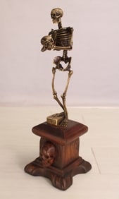 Bronze Memento Mori Skeleton, Skull Plinth