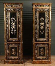 Pair Reverse Painted Glass Panel Cabinets