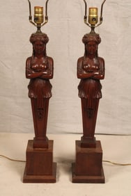 Carved Wood Figural Lamps