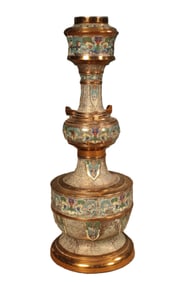 Antique Hookah Stand, Brass & Enamel