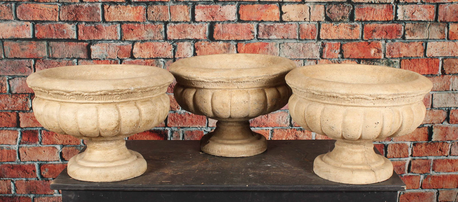 3 Pc Lot Cast Stone Campana Garden Urns. Size: 12"  H x 17" Diameter (1 of 7)
