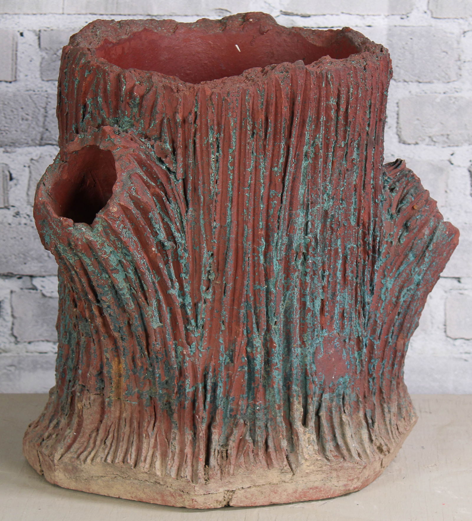 Labeled Columbia, South Carolina Faux Bois  Planter. No bottom. Size: 17"H x 15"W x 14"D (1 of 8)