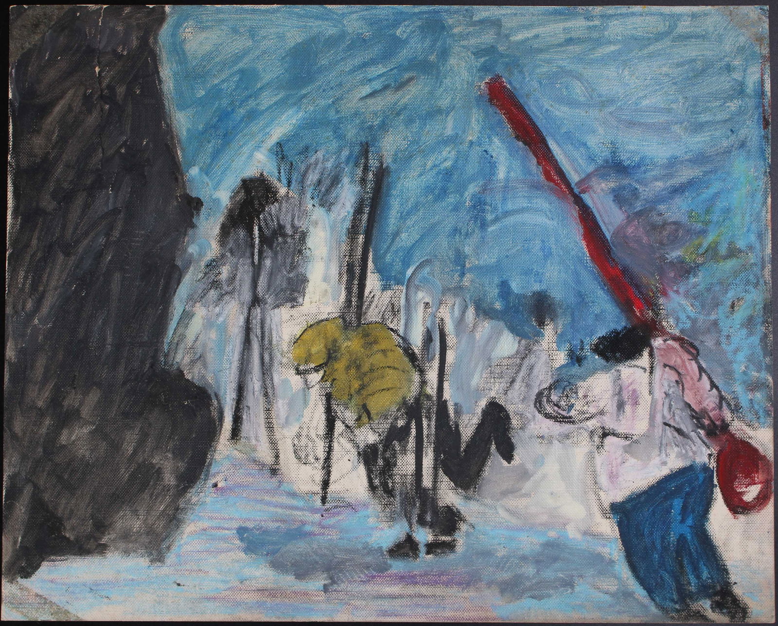 Justin McCarthy (20th C, Pennsylvania) Composition: Justin McCarthy (20th C, Pennsylvania) Composition. Trekking scene. Typical work inspired by television variety shows of the era. Recognized as a prolific Outsider Artist, JustinMcCarthy's work is wid