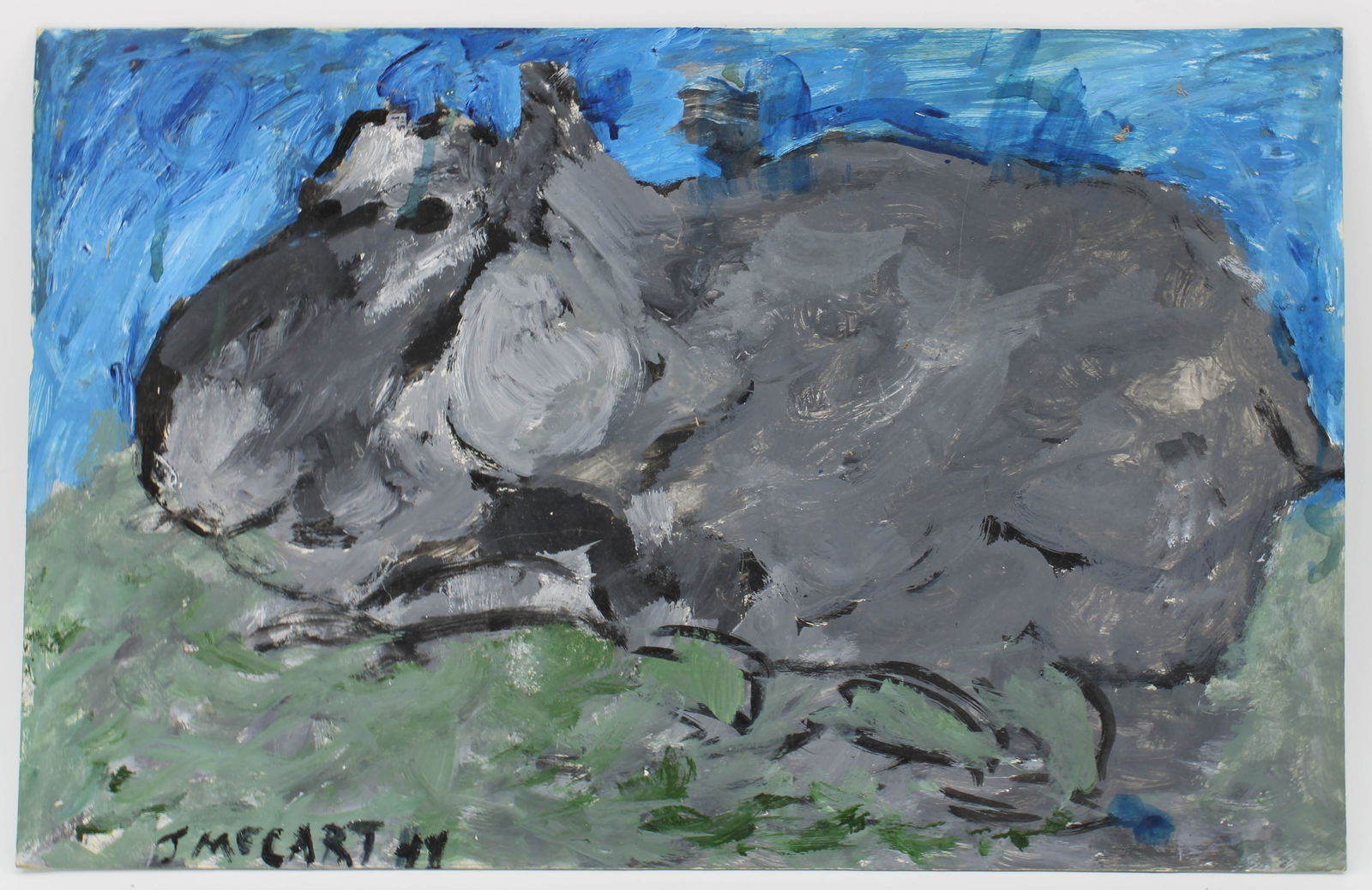 Justin McCarthy (20th C, Pennsylvania) Hippo: Justin McCarthy (20th C, Pennsylvania) Composition, Animal Kingdom. Oil on poster board. Recognized as a prolific Outsider Artist, Justin McCarthy's work is widely recognized andappreciated. Provenanc