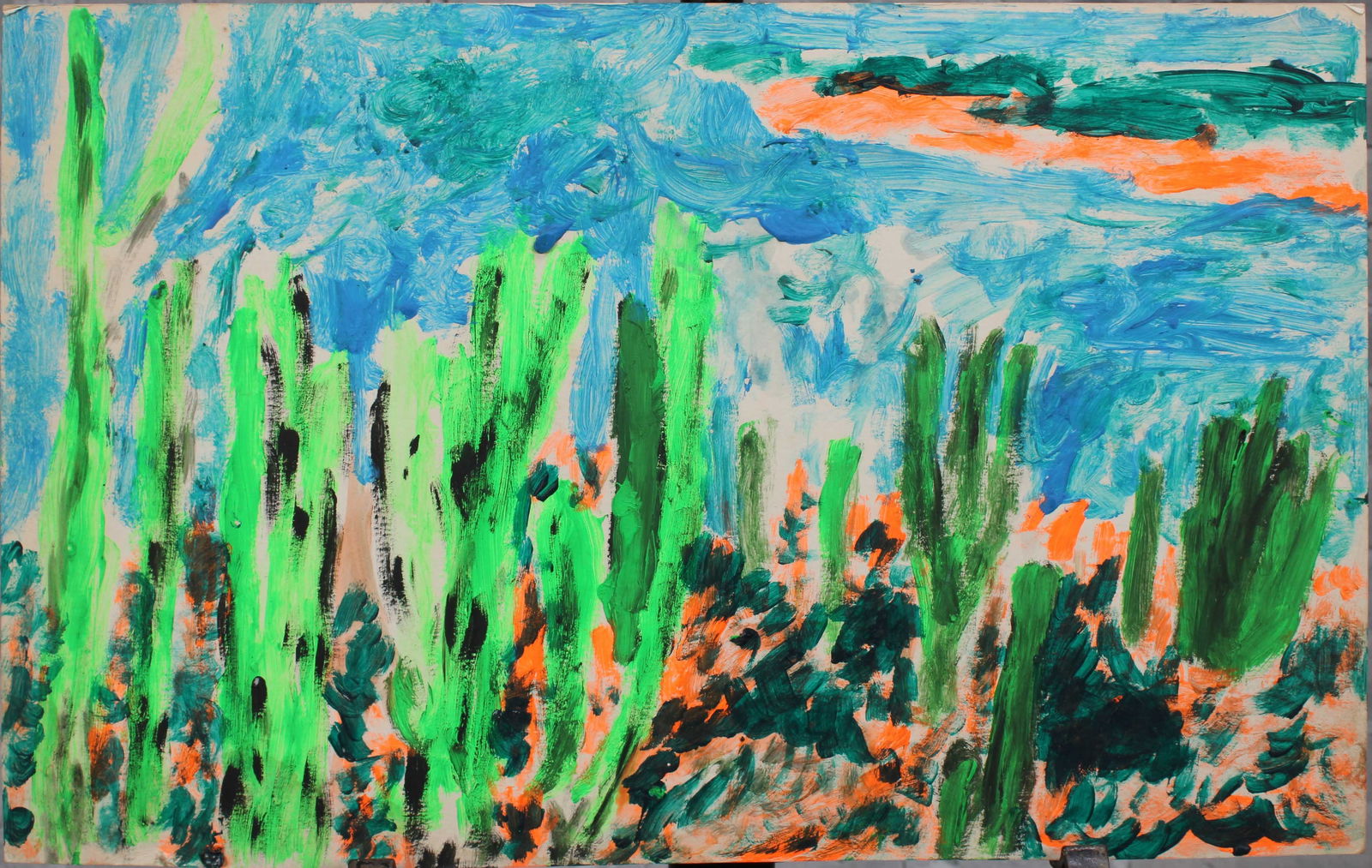 Justin McCarthy (20th C, Pennsylvania) Composition: Justin McCarthy (20th C, Pennsylvania) Composition. Primitive Desert Landscape. Recognized as a prolific Outsider Artist, Justin McCarthy's work is widely recognized andappreciated by collectors of Na