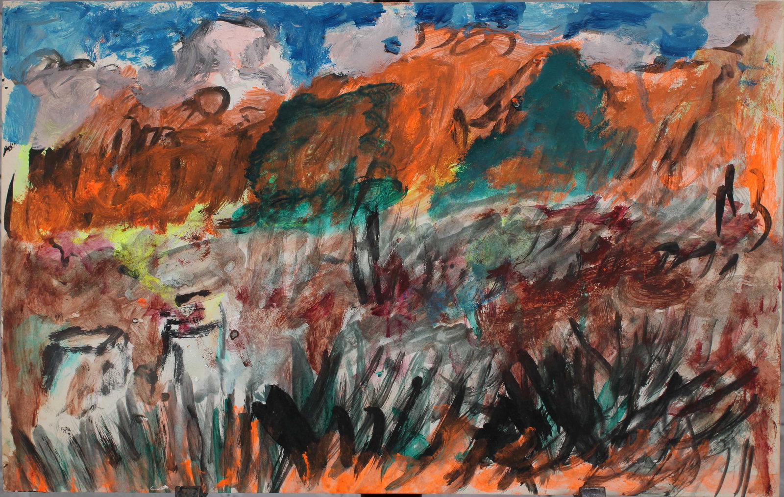 Justin McCarthy (20th C, Pennsylvania) Composition: Justin McCarthy (20th C, Pennsylvania) Composition. Naive Expressionism Desert Landscape. Recognized as a prolific Outsider Artist, Justin McCarthy's work is widely recognized andappreciated by collec