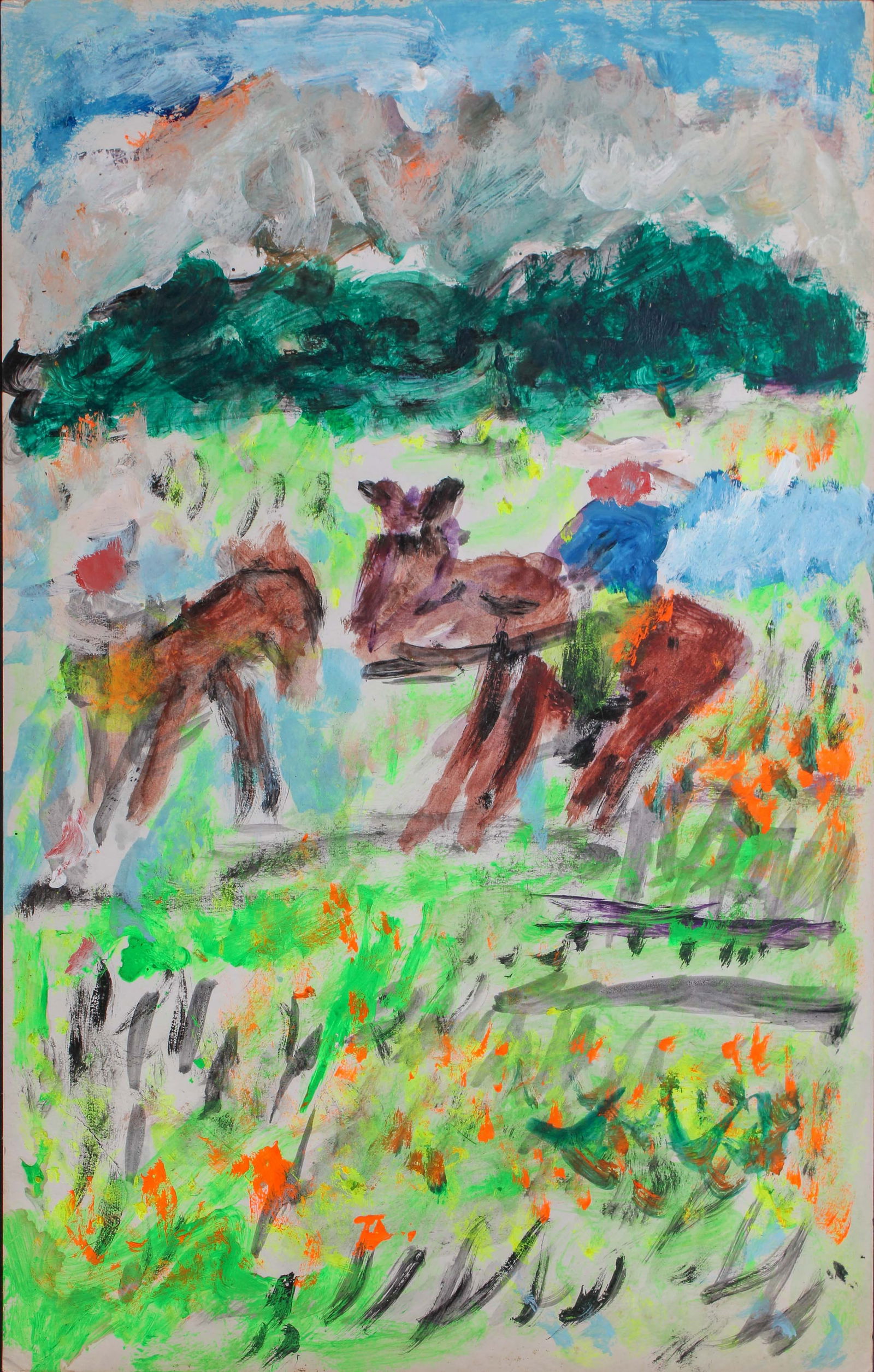 Justin McCarthy (20th C, Pennsylvania) Composition: Justin McCarthy (20th C, Pennsylvania) Composition. Distant Landscape. Typical work inspired by television variety shows of the era. Recognized as a prolific Outsider Artist, JustinMcCarthy's work is