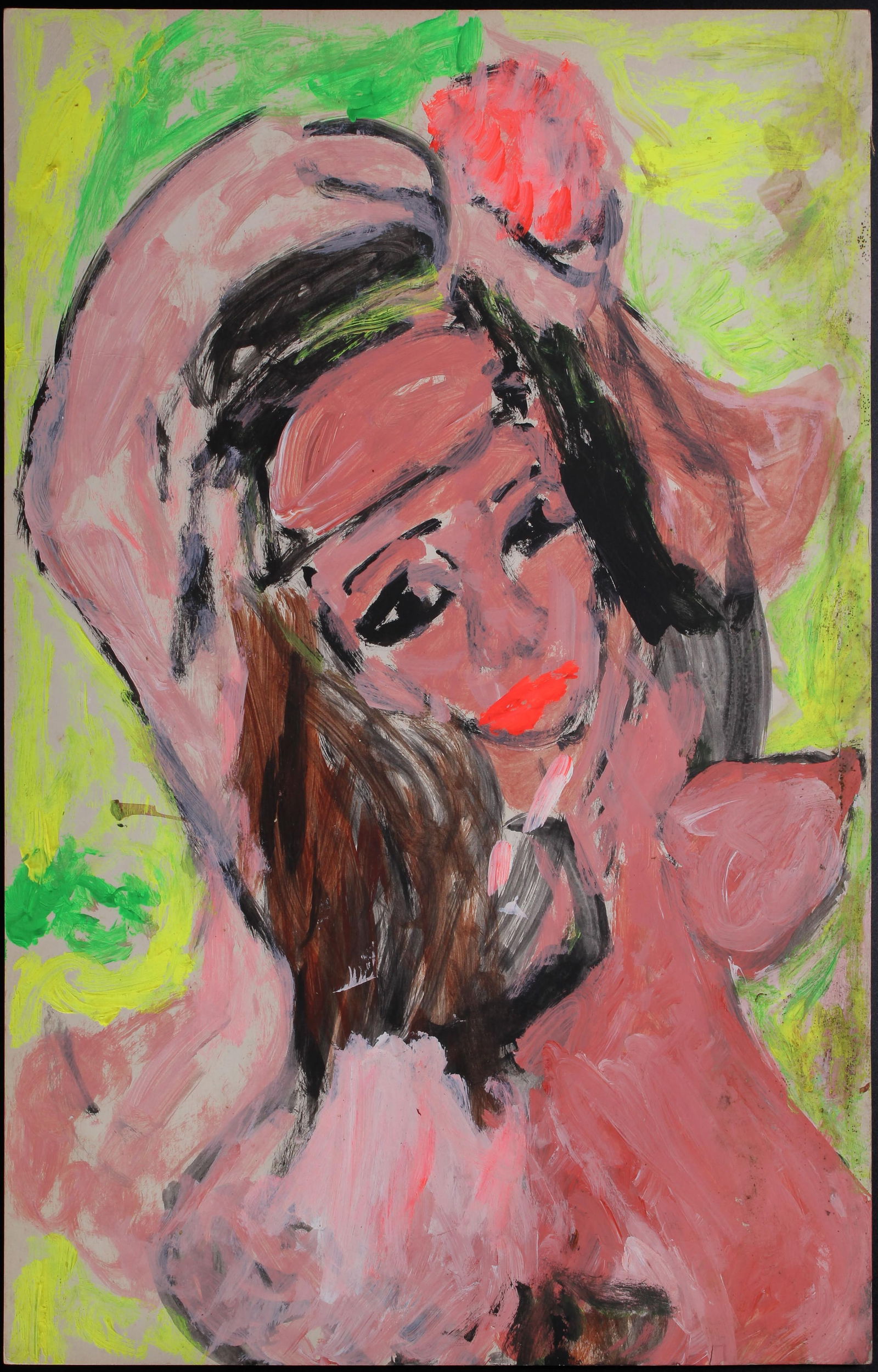 Justin McCarthy (20th C, Pennsylvania) Composition: Justin McCarthy (20th C, Pennsylvania) Composition. Primitve Beauty. Typical work inspired by television variety shows of the era. Recognized as a prolific Outsider Artist, JustinMcCarthy's work is wi