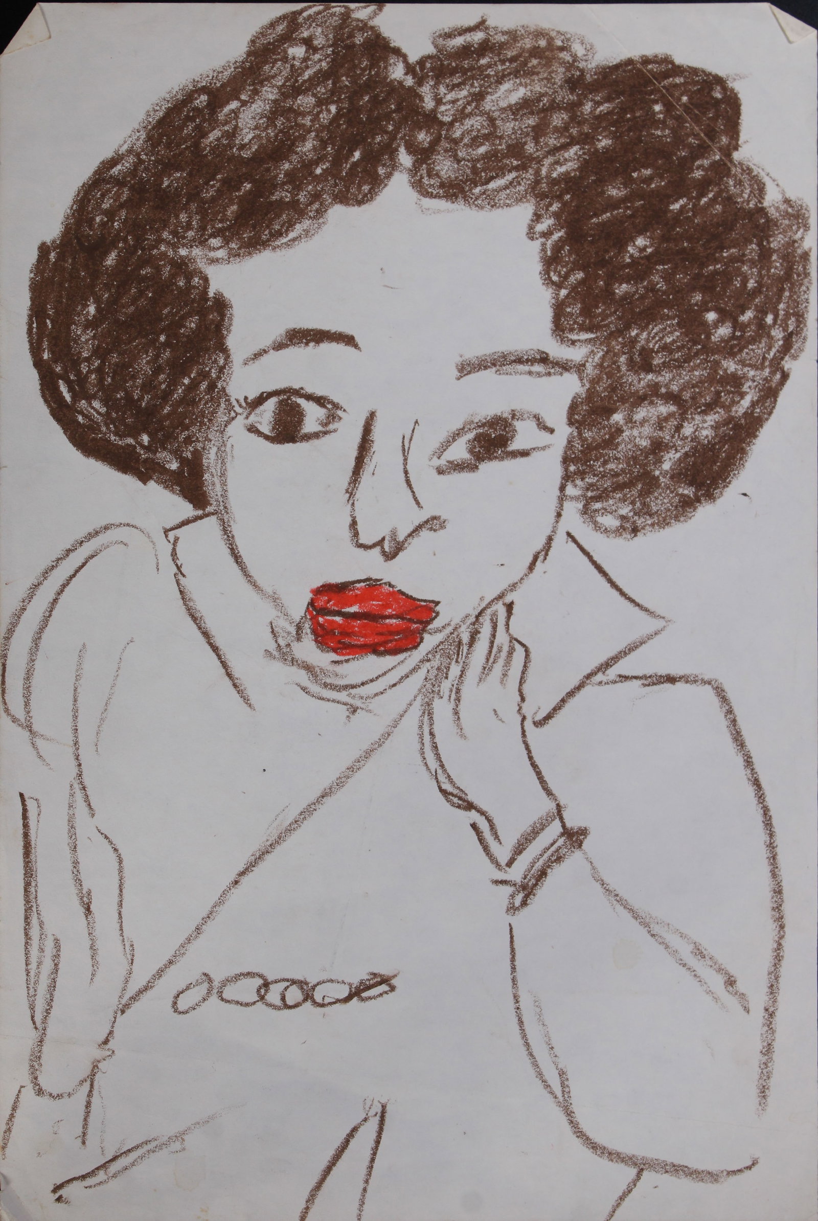 Justin McCarthy (20th C, Pennsylvania) Portrait.: Justin McCarthy (20th C, Pennsylvania) Portrait. Likely of Anne Bancroft. Typical work inspired by television variety shows of the era. A once prolific Outsider Artist, Justin McCarthy's work is widel