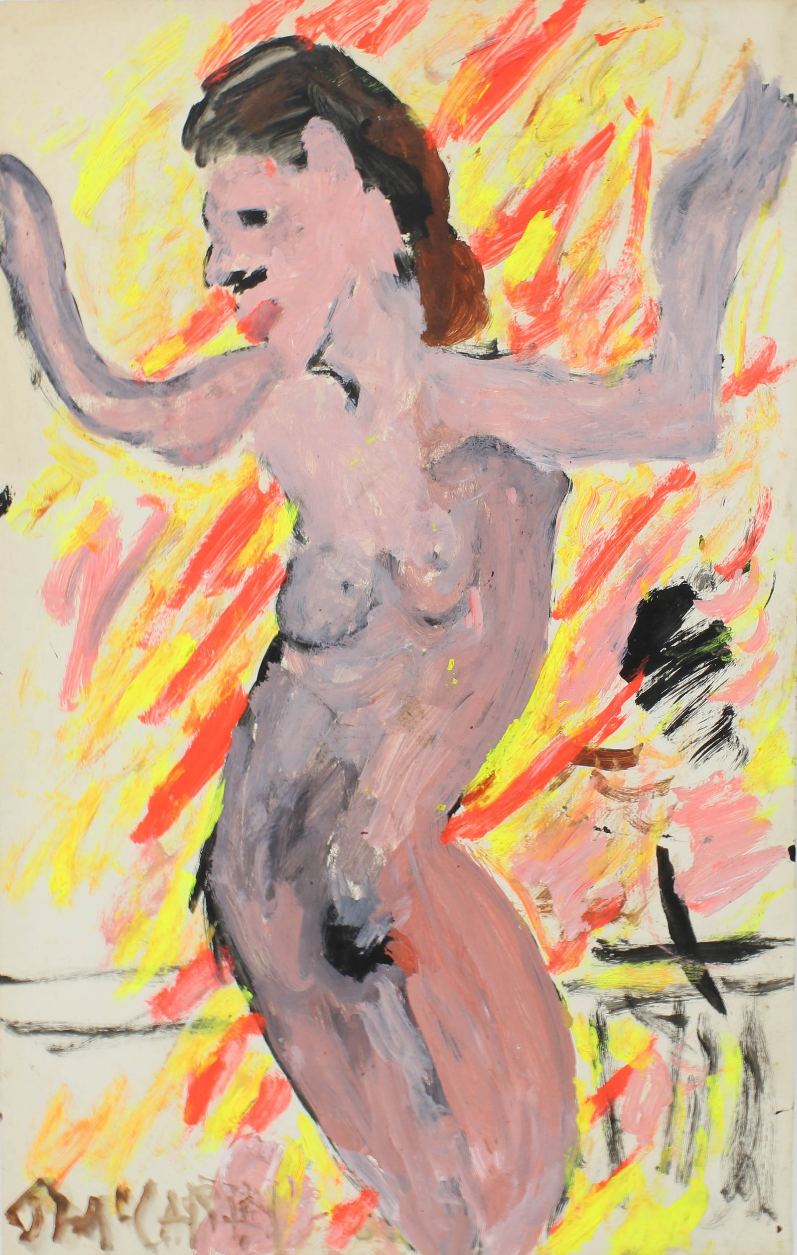 Justin McCarthy (20th C, Pennsylvania) Nude: Justin McCarthy (20th C, Pennsylvania) Composition, Naive Figural Nude. Oil on Artist Board. Recognized as a prolific Outsider Artist, JustinMcCarthy's work is widely recognized and appreciated. Prove