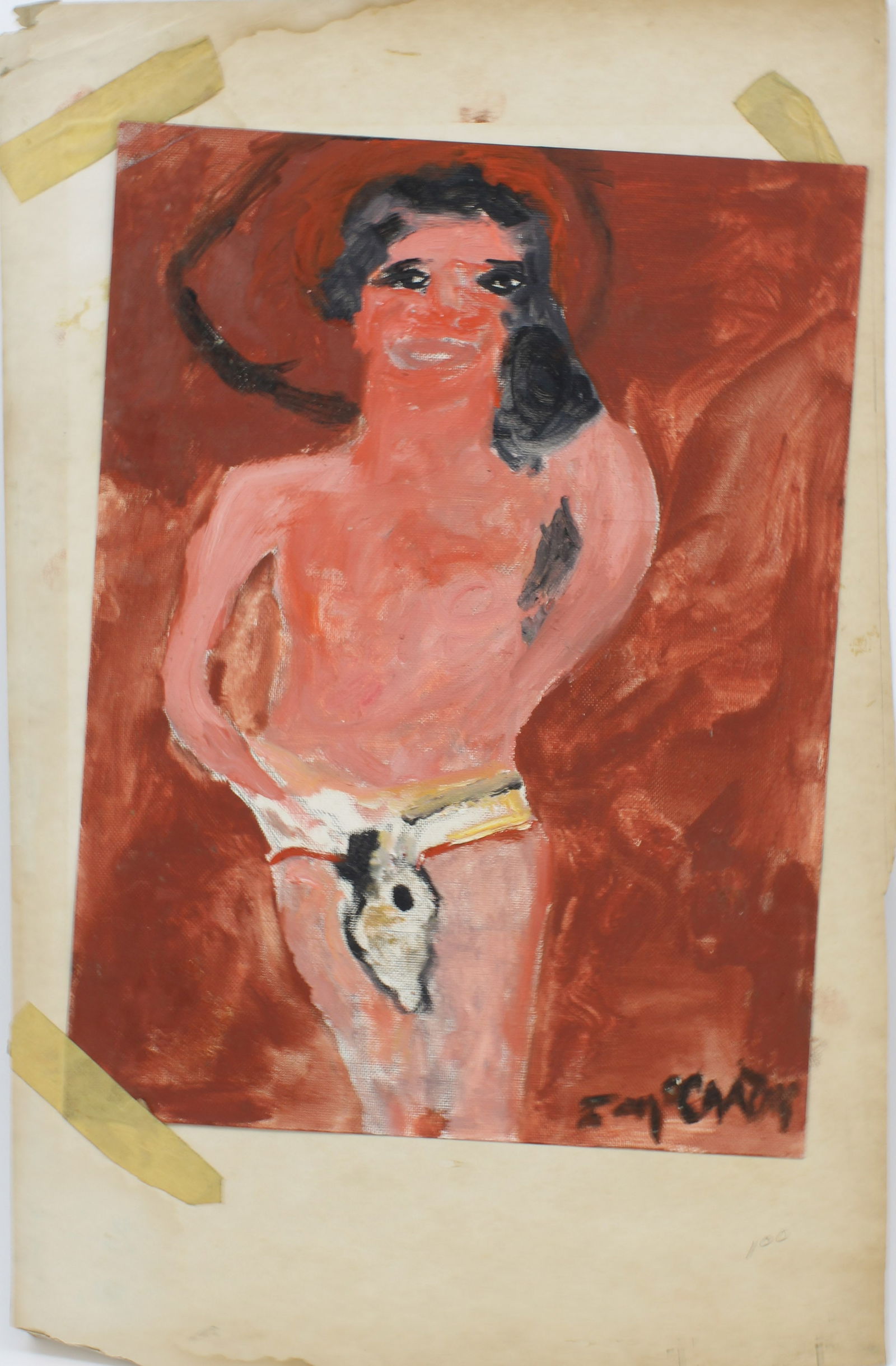 Justin McCarthy (20th C, Pennsylvania) Study: Justin McCarthy (20th C, Pennsylvania) Composition, Figural Study. Oil on linen stock. Recognized as a prolific Outsider Artist, Justin McCarthy's work is widely recognized andappreciated. Provenance: