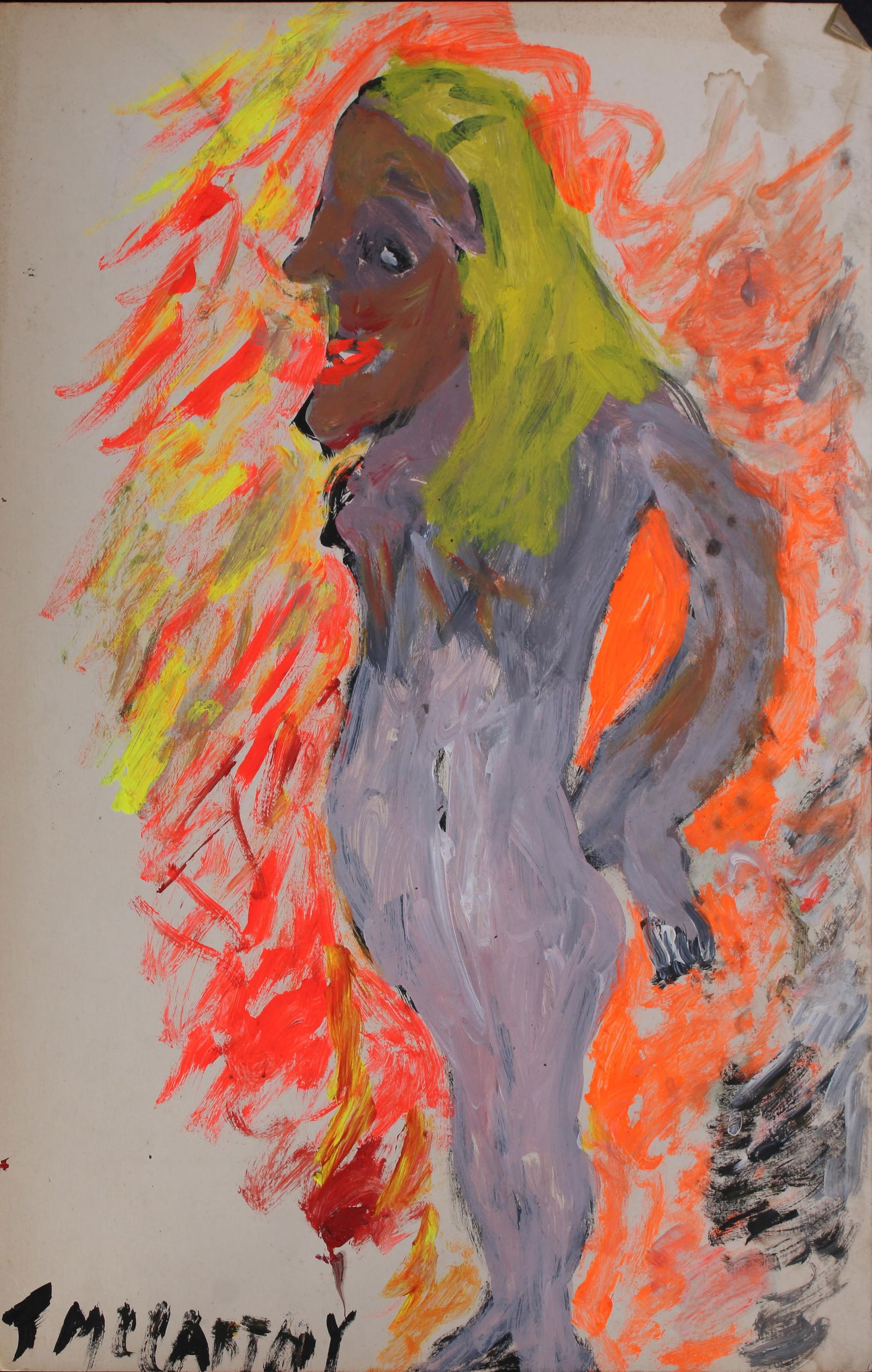 Justin McCarthy (20th C, Pennsylvania) Composition: Justin McCarthy (20th C, Pennsylvania) Composition. Figural study. Typical work inspired by television variety shows of the era. Recognized as a prolific Outsider Artist, JustinMcCarthy's work is wide