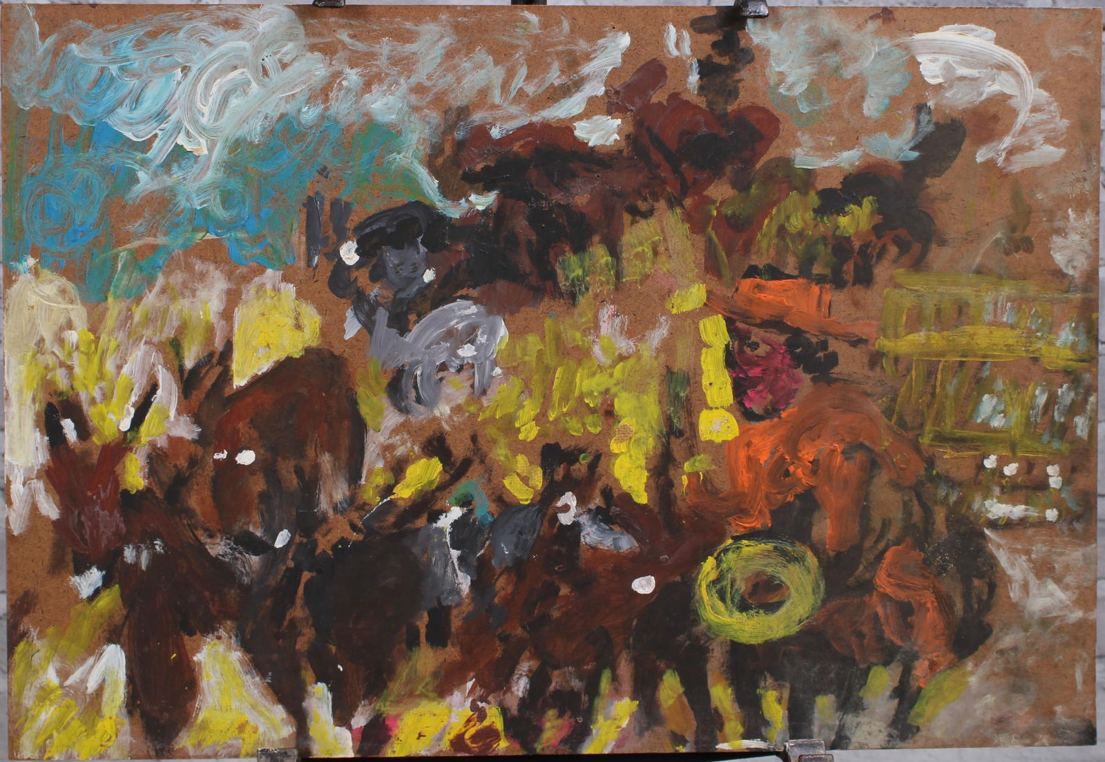 Justin McCarthy (20th C, Pennsylvania) Composition: Justin McCarthy (20th C, Pennsylvania) Composition. Typical work inspired by television variety shows of the era. A once prolific Outsider Artist, Justin McCarthy's work is widely recognized and appre