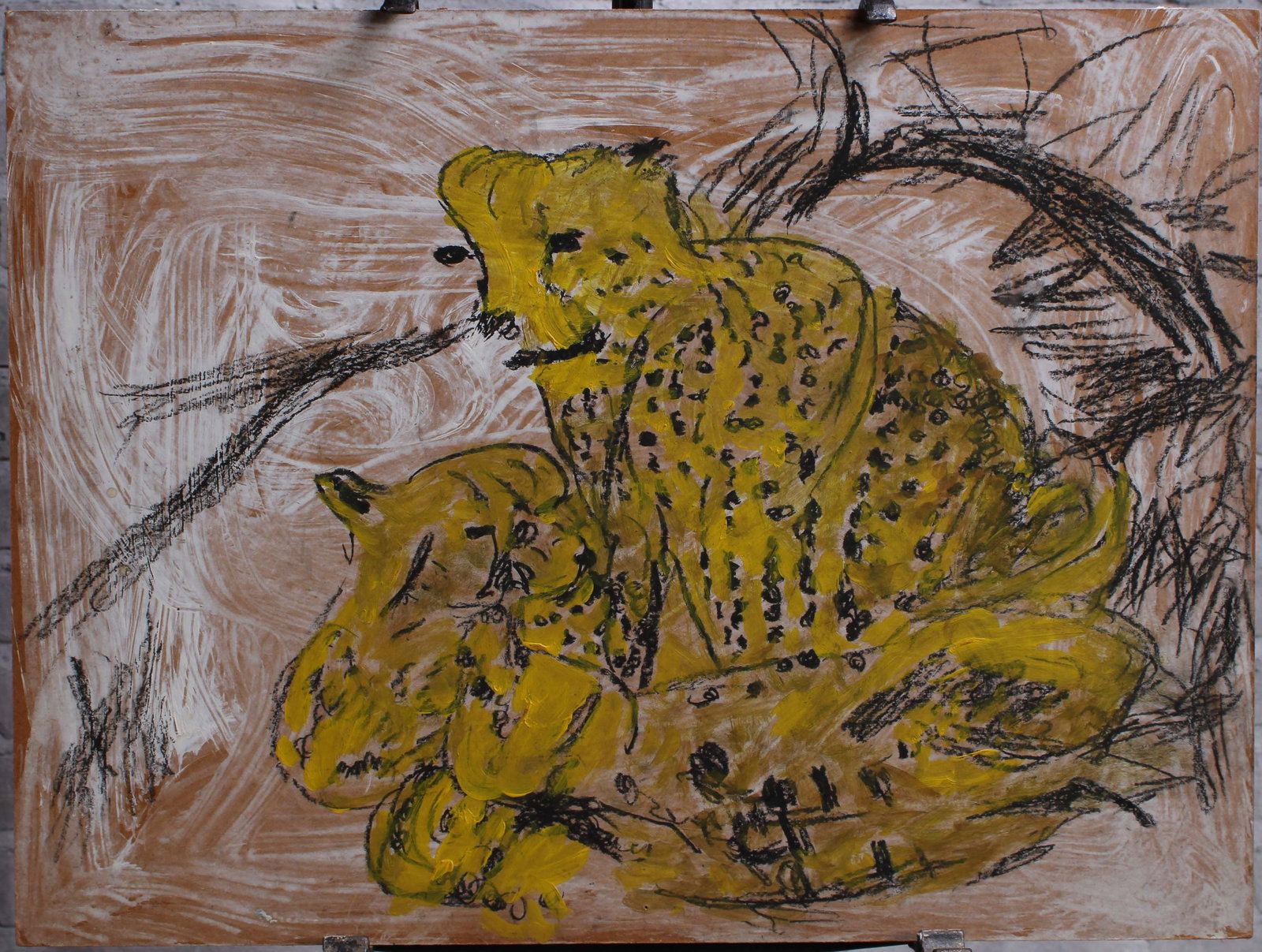 Justin McCarthy (20th C, Pennsylvania) Composition: Justin McCarthy (20th C, Pennsylvania) Composition. TV Safari, Cheetahs. Typical work inspired by television variety shows of the era.Recognized as a prolific Outsider Artist, Justin McCarthy's work i