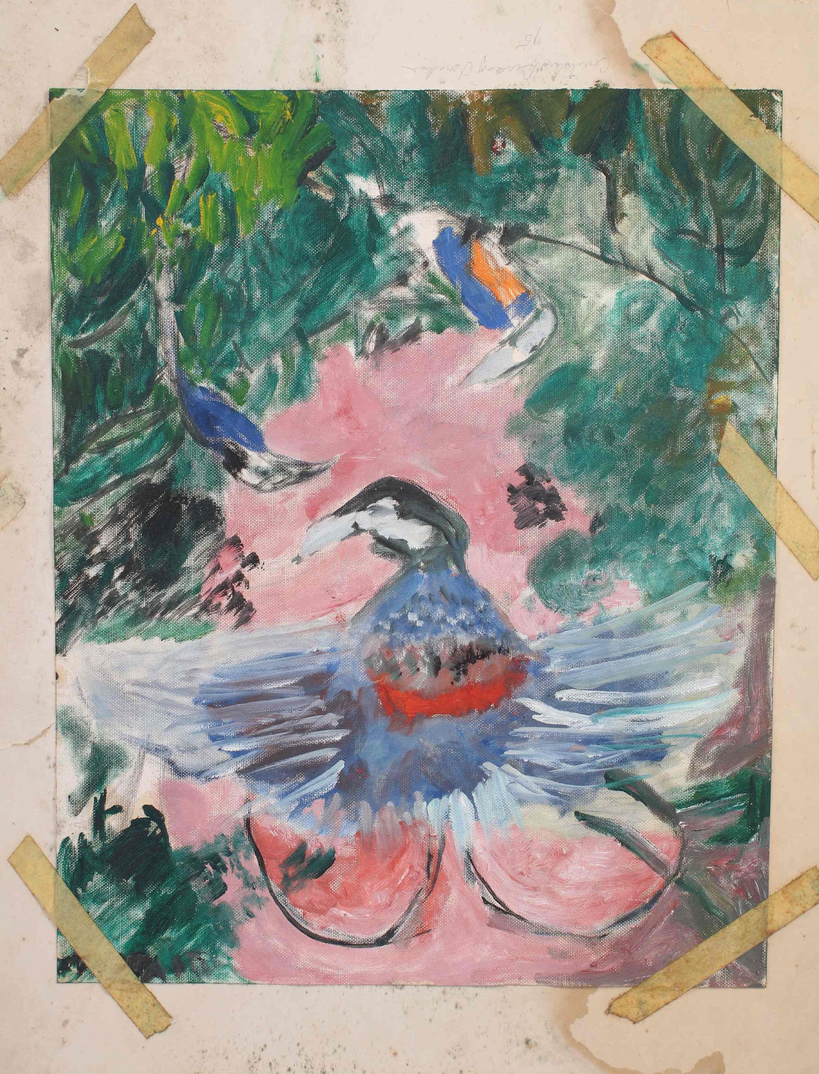 Justin McCarthy (20th C, Pennsylvania) Composition: Justin McCarthy (20th C, Pennsylvania) Composition. Bird of Paradise. Typical work inspired by television variety shows of the era. Recognized as a prolific Outsider Artist, JustinMcCarthy's work is w