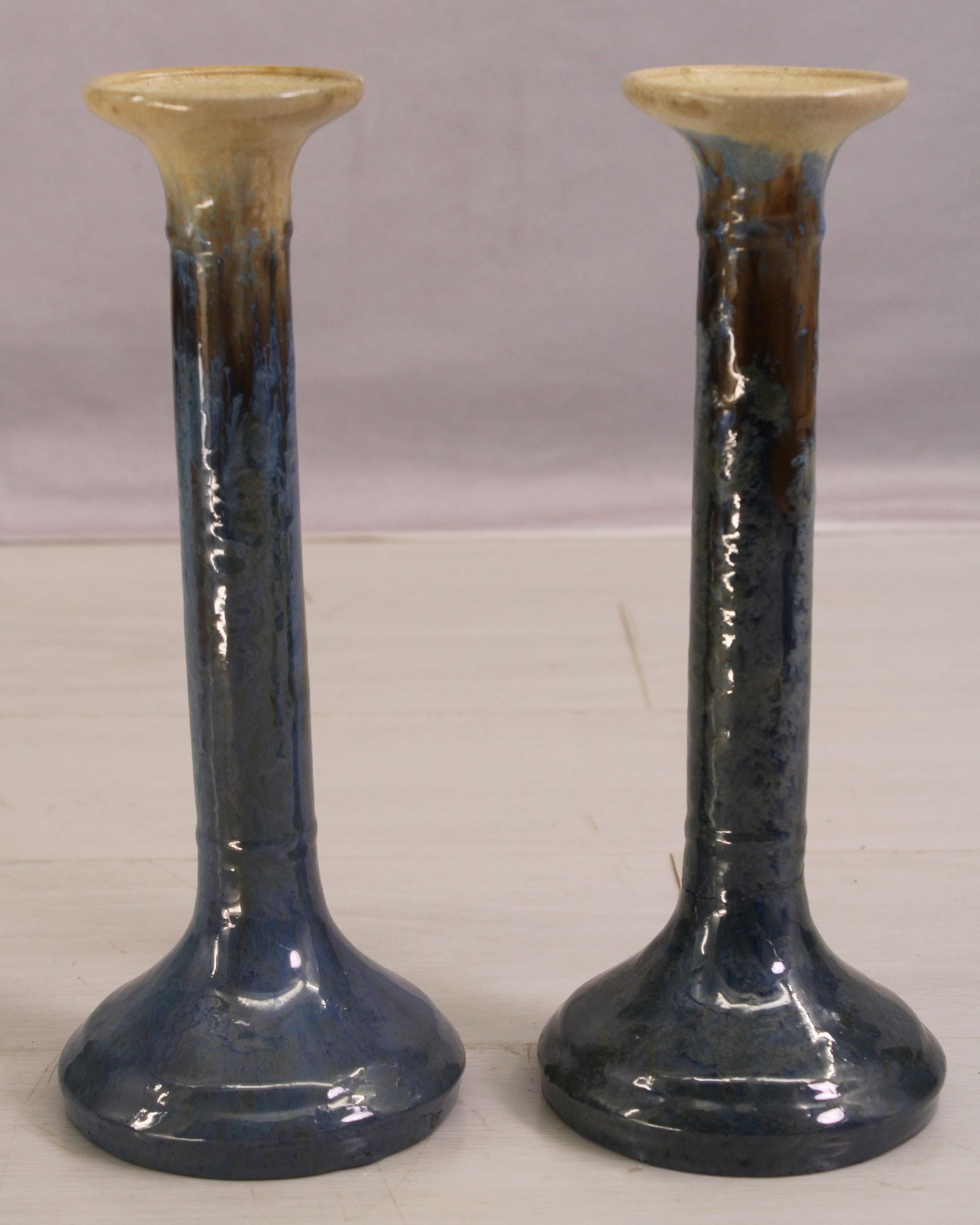 Fulper Pottery Candlesticks, Paper Label, Repaired (1 of 7)