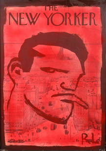 Framed Saul Steinberg Poster: Framed Saul Steinberg Advertising Poster. New Yorker Magazine cover. Size: H 44" x W 31.5" x D 1"