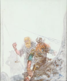 Circle of Frazetta, Viking Painting Signed Rev 75