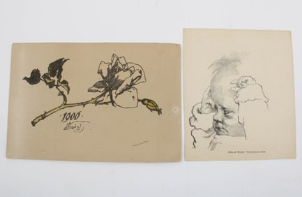 2 Etchings, Baby And Rose, Richard Winckel