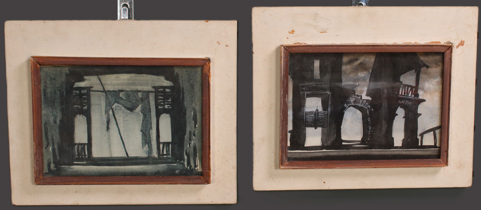 Attributed to Stuart Davis, Inkwash Drawings: Attributed to Stuart Davis, Inkwash Drawings. Size: 11.5" x 14" frame, 7" x 9.75" sight.