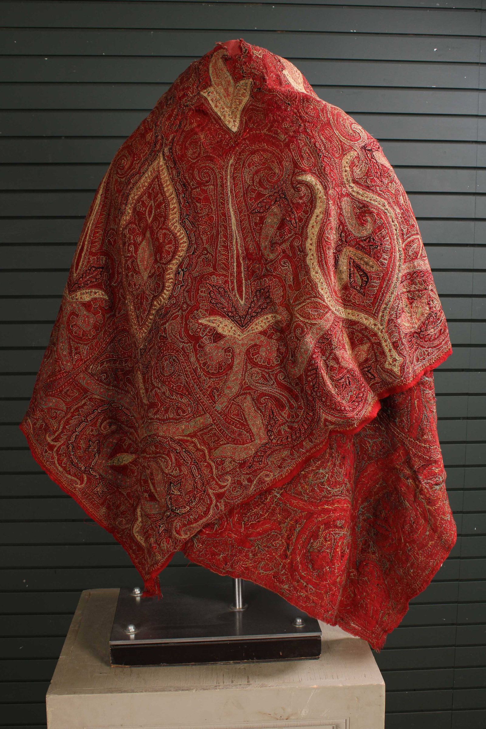 Antique Hand Sewn Paisley Shawl: Antique Hand Sewn Paisley Shawl. Size: 66" x 62"