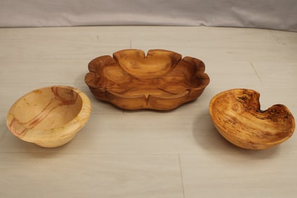 3 Pcs Mixed Wood Bowls, Platters