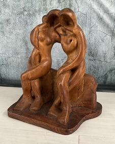 Modernist Carved Wood Sculpture, Signed M. Coya