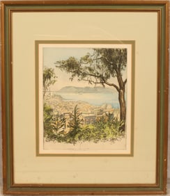City Over Looking Water Lithograph, Robert Kasimir