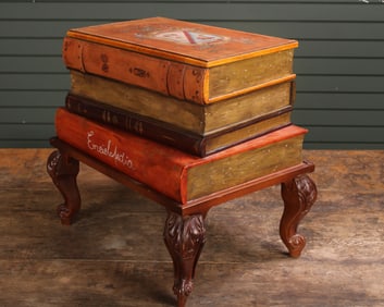 Trompe L'oeil Book Stack Bin on Stand