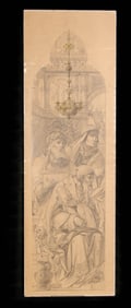 Victorian Era Stained Glass Pencil Sketch, Cartoon