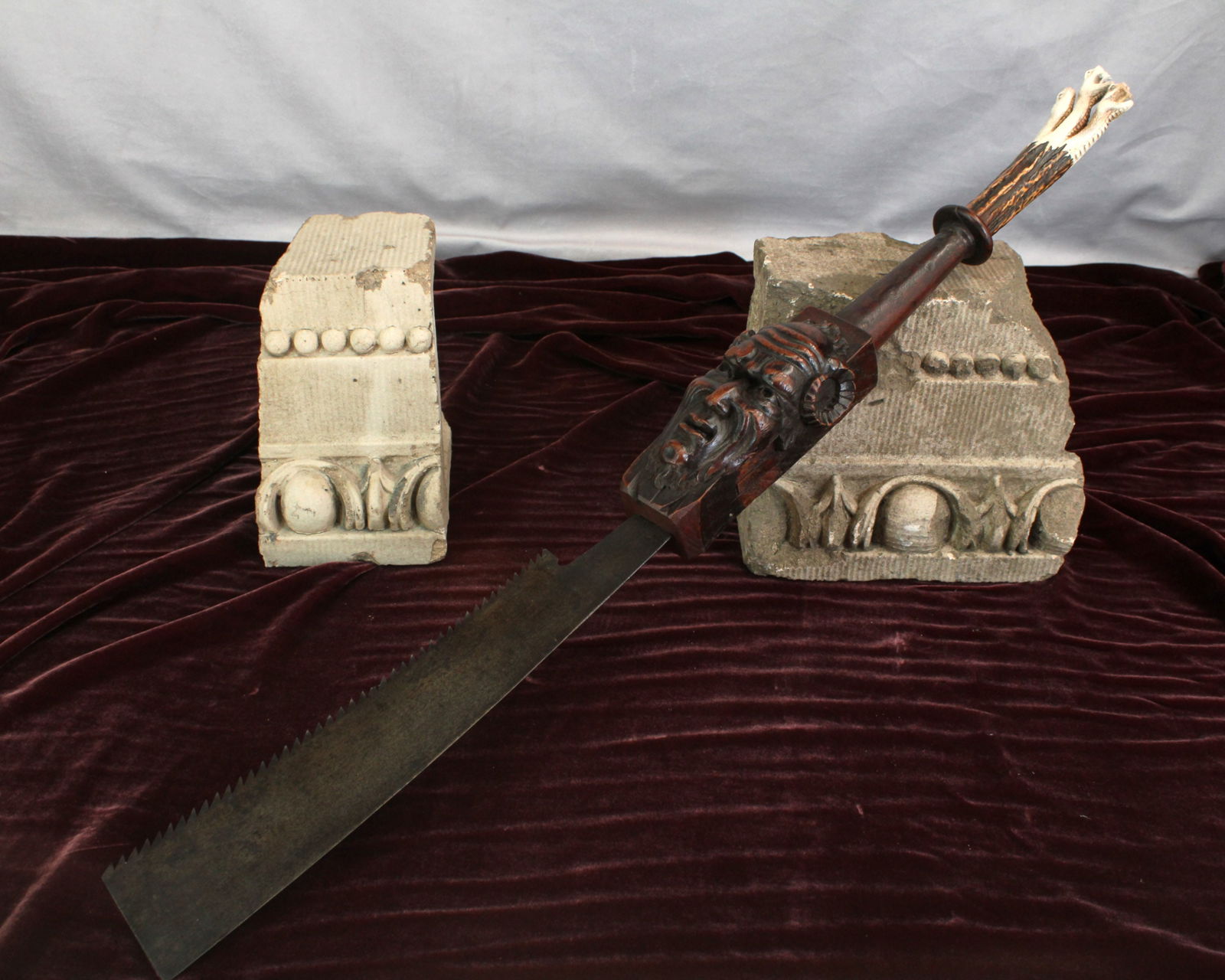 Quartering Backsaw, Carved Antler Handle (1 of 9)