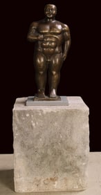 After Botero, Figural Bronze, Stone Plinth, Adam