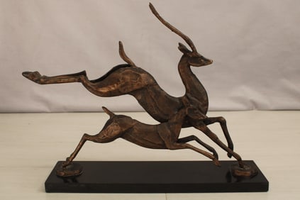 Figural Bronze Group, Galloping Antelopes