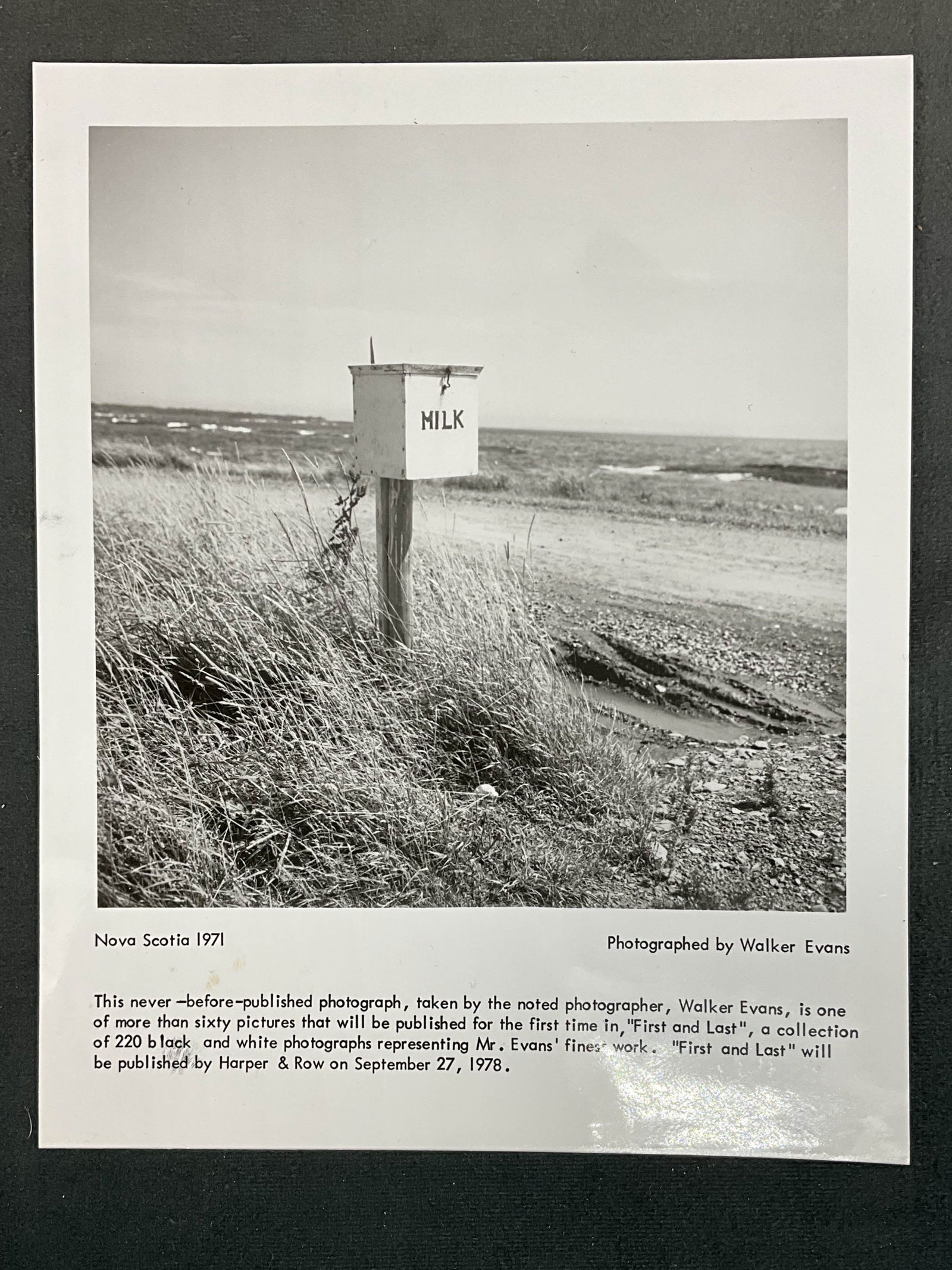 Walker Evans, Photograph, Publication Announcement: Walker Evans (American 1903-1975) photo and publication announcement with envelope. Size: 10"T x 8"W