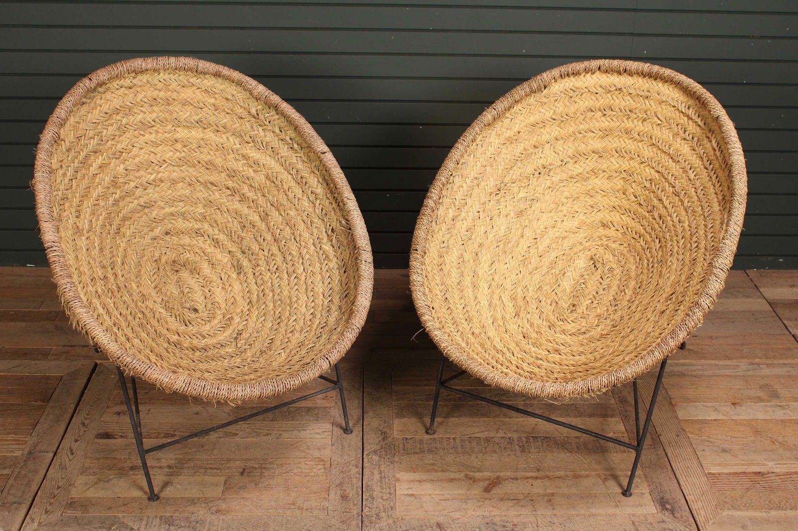 Pair Wrought Iron Frame Saucer Chairs (1 of 6)