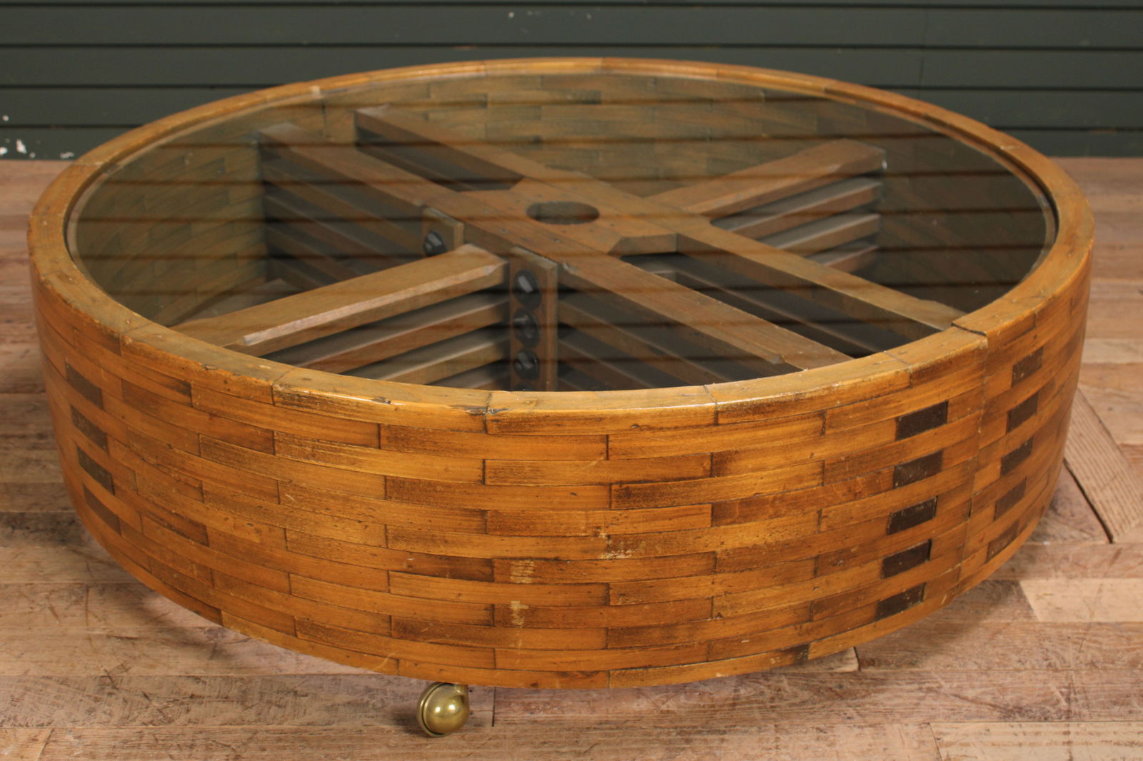 Industrial Style Wooden Drive Wheel Coffee Table (1 of 7)